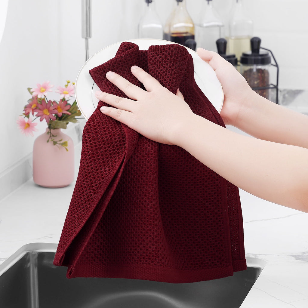 Smiry 100% Cotton Waffle Weave Kitchen Dish Towels, Ultra Soft Absorbent Quick Drying Cleaning Towel, 13x28 Inches, 4-Pack, Dark Grey