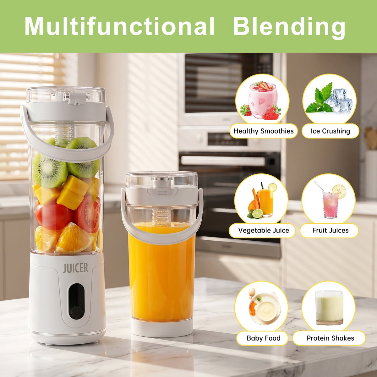 Portable Blender, 20 Oz Smoothie Blender USB Rechargeable Personal Blender for Kitchen with 12 Blades Direct-Drink Lid Cup Base