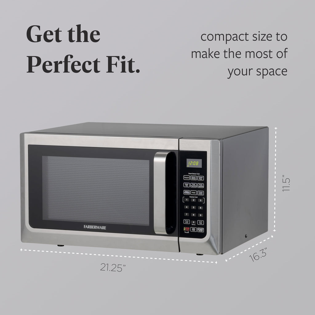 Farberware 1.1 cu ft Microwave Oven, 1000W Professional Countertop Microwave Oven, Stainless Steel