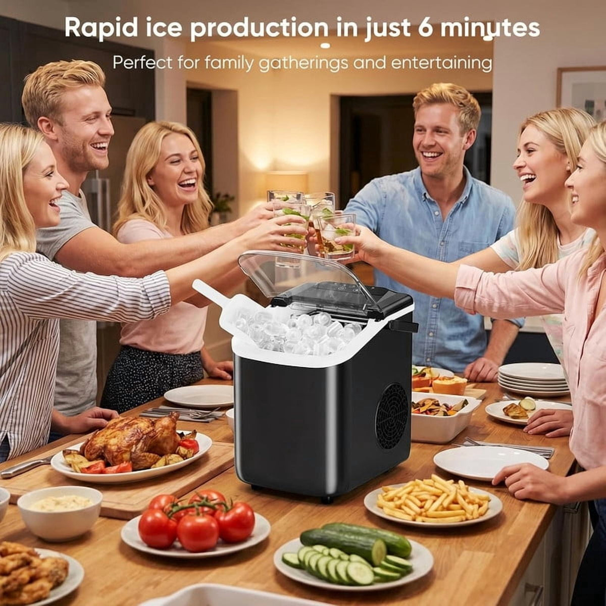 Simenmax Ice Maker Countertop – 26lbs Desktop ice maker with Handle for Home, Kitchen, Office, Outdoors, RV, Camping, White