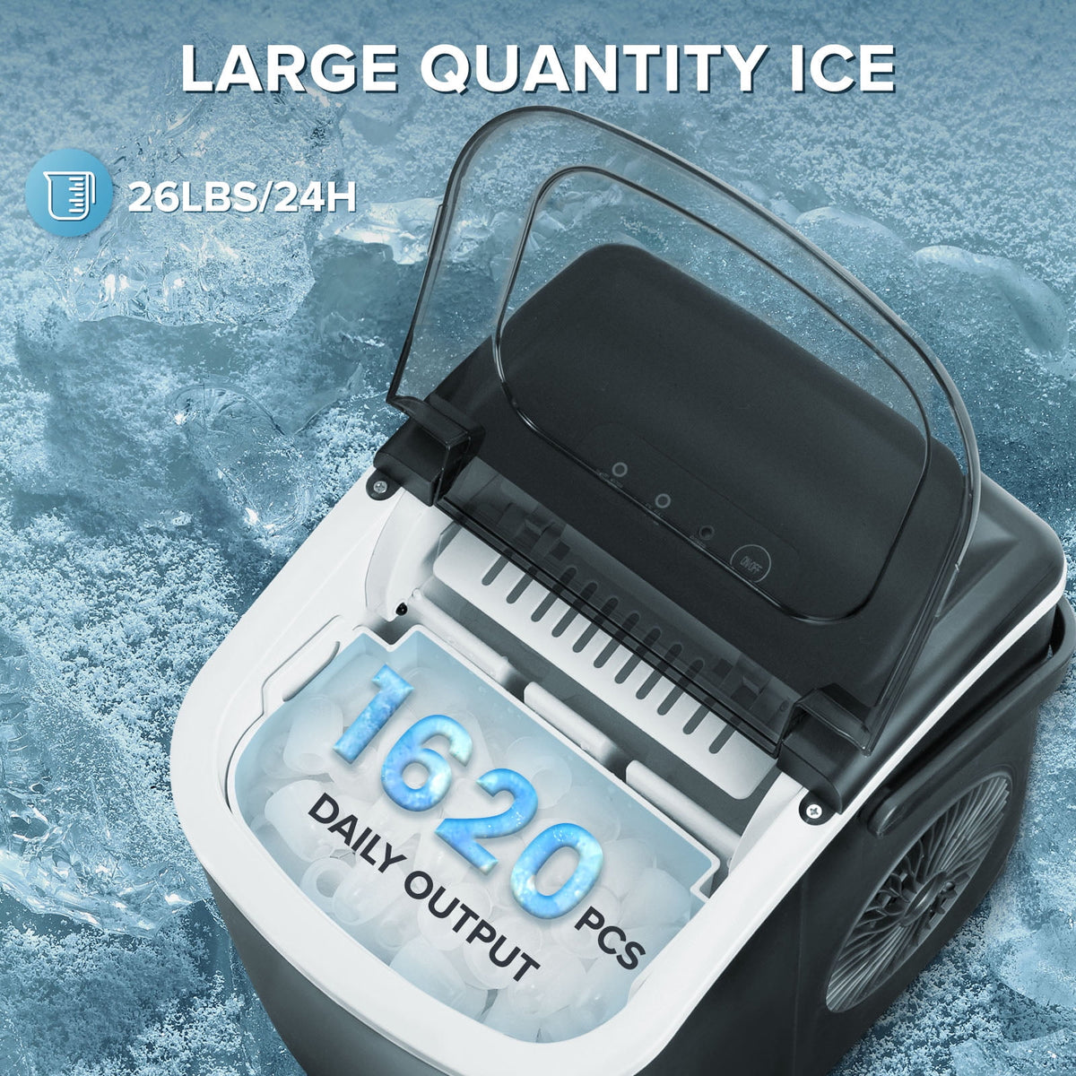 Havato Countertop Ice Maker, 8 Bullet Ice Cubes in 6 Mins, 26lbs/24H, w/ Scoop & Basket, White