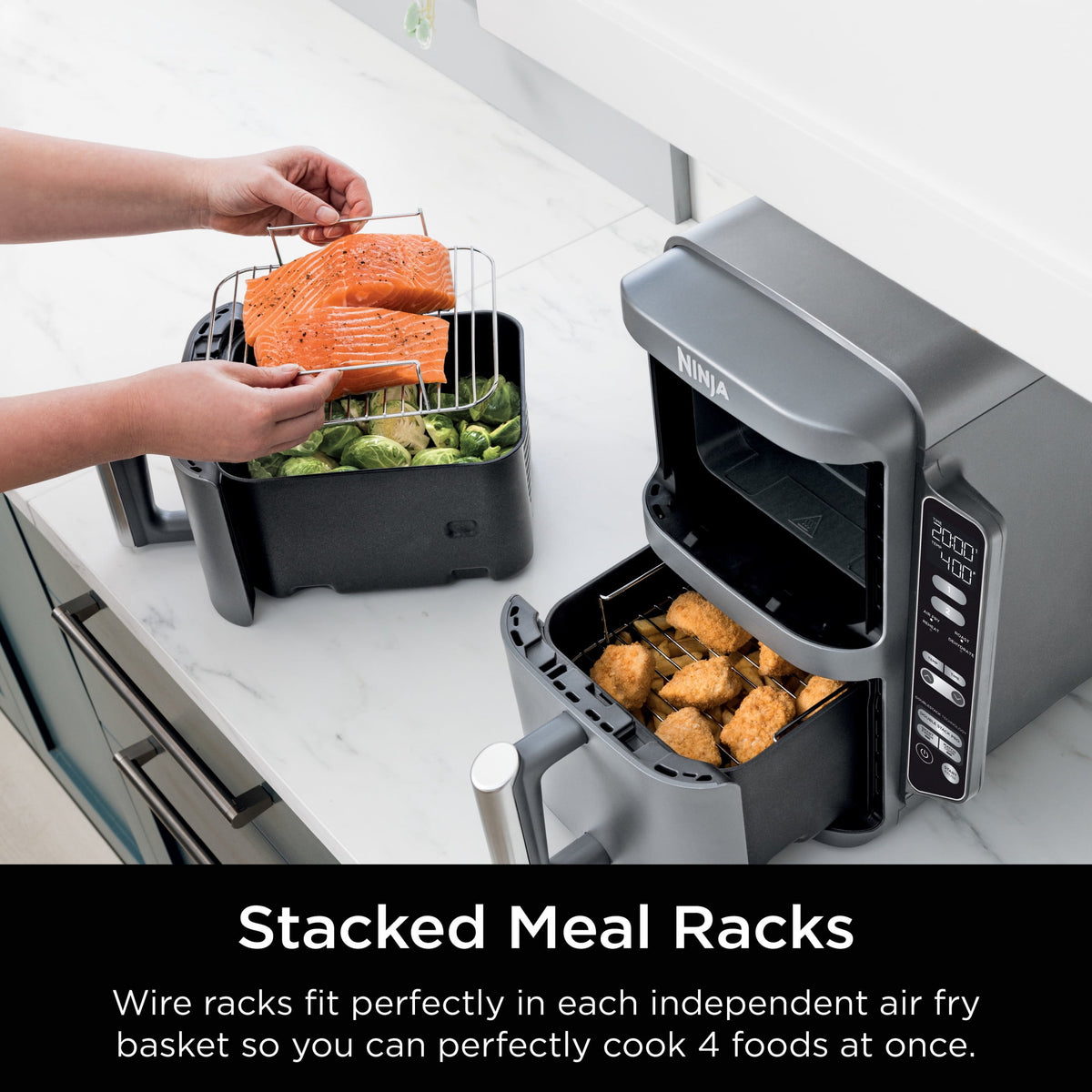 Ninja DoubleStack Air Fryer 8-Qt, 2 Baskets, Cook 4 Foods at Once, Space Saving, 4-in-1, SL200 Black