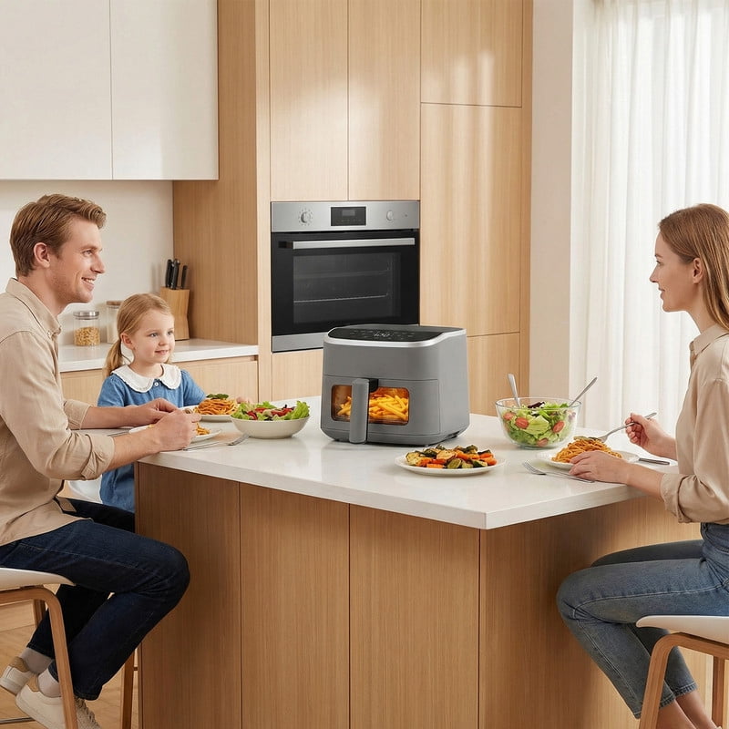 Simenmax Air Fryer, 6-Quart with Viewing Window, 12-in-1 Functions - Air Fry, Roast, Reheat, Dehydrate, Bake, Steam, and More, 400°F Max Temperature, Gray