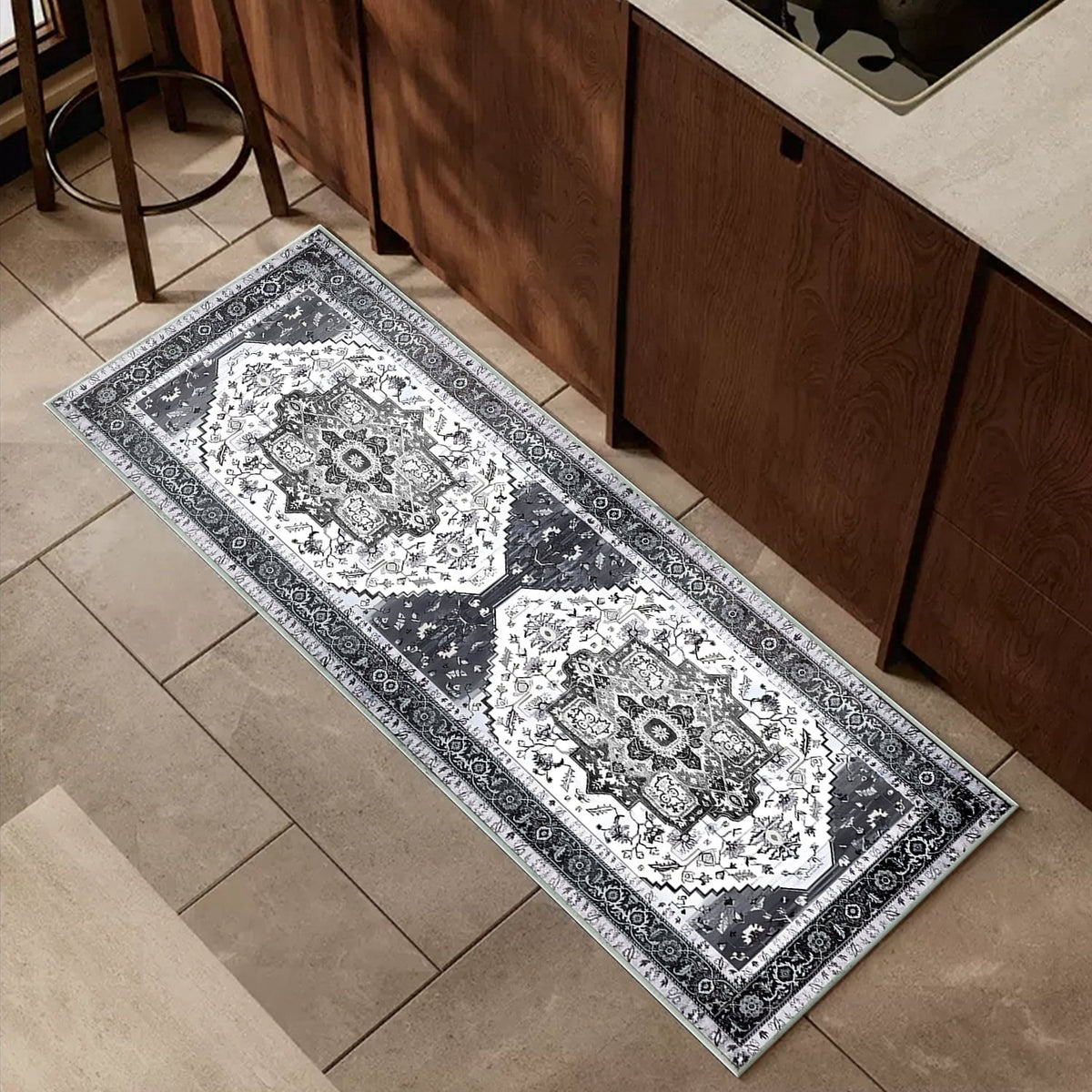 TECHVIDA Kitchen Rug Set 3 Piece,Non Slip Machine Washable Kitchen Mats, Farmhouse Hallway Doormat for Home Floor and Living Room,Gray