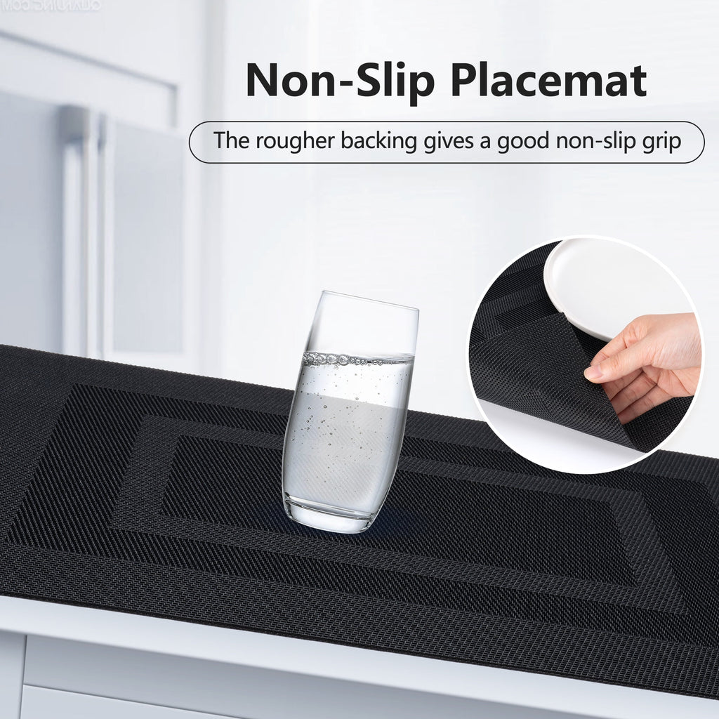 VCVCOO Navy Blue Placemats Set of 4 - Easy Clean Washable PVC Vinyl Placemats - Wipeable Heat Resistant Woven Table Mats for Dining Table - 12x18 inch