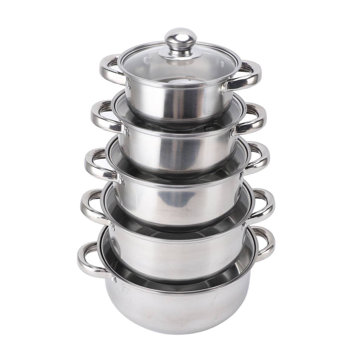Stainless Steel Pots Sets 10-Piece, Kitchen Cookware Set Saucepan With Glass Lid Stockpot Soup Pot With 2 Ear Handle For Cooking Dishwasher , Silver