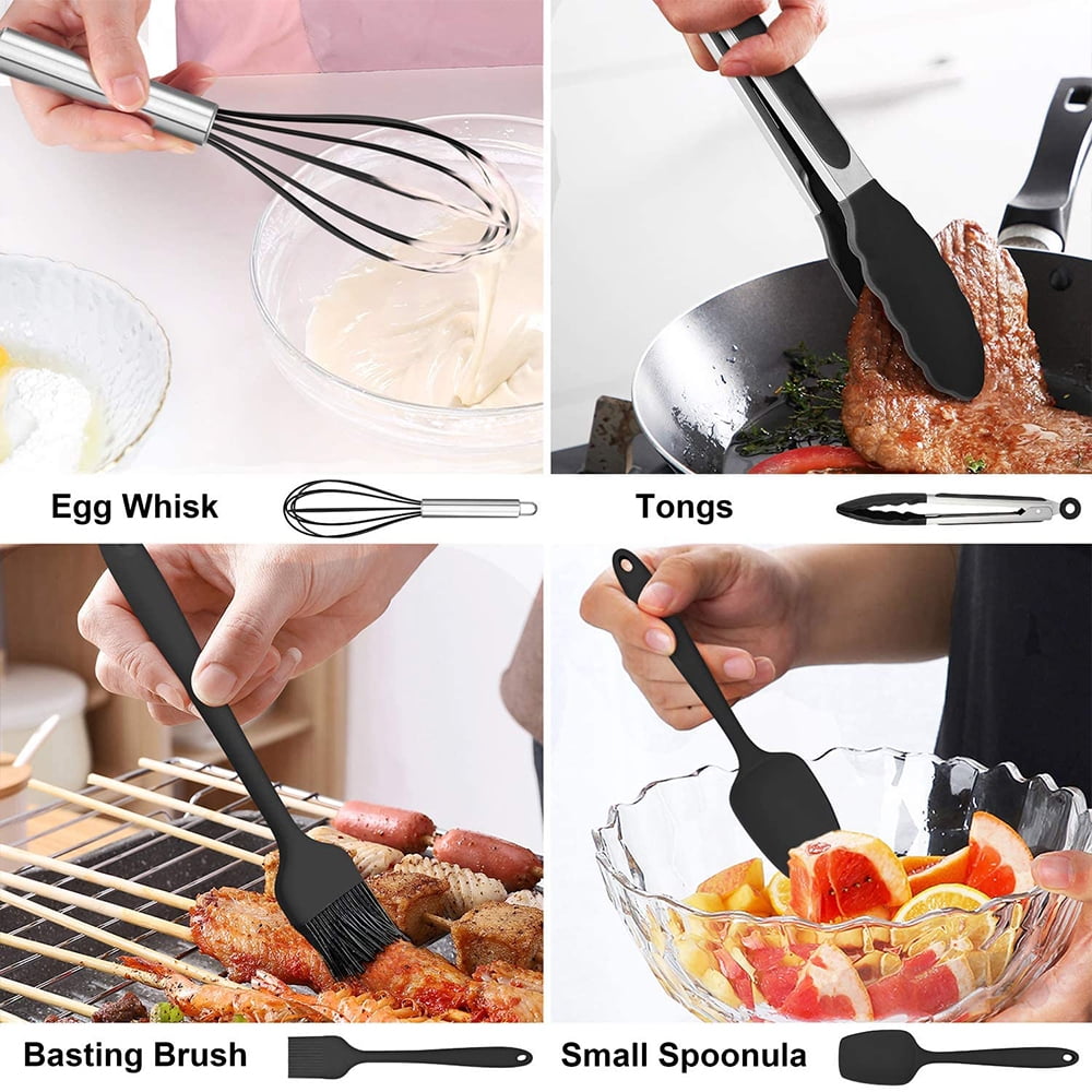 Walchoice 14 Pcs Cooking Utensils Set with Holder, Heat Resistant Silicone Kitchen Cookware Utensils Set, Kitchen Cooking Tools Includes Spatula Spoon Turner Whisk Tong, Dishwasher safe, Red