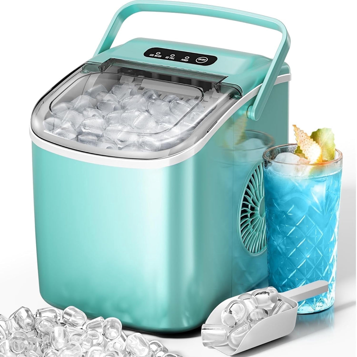 Havato Countertop Ice Maker, 8 Bullet Ice Cubes in 6 Mins, 26lbs/24H, w/ Scoop & Basket, White