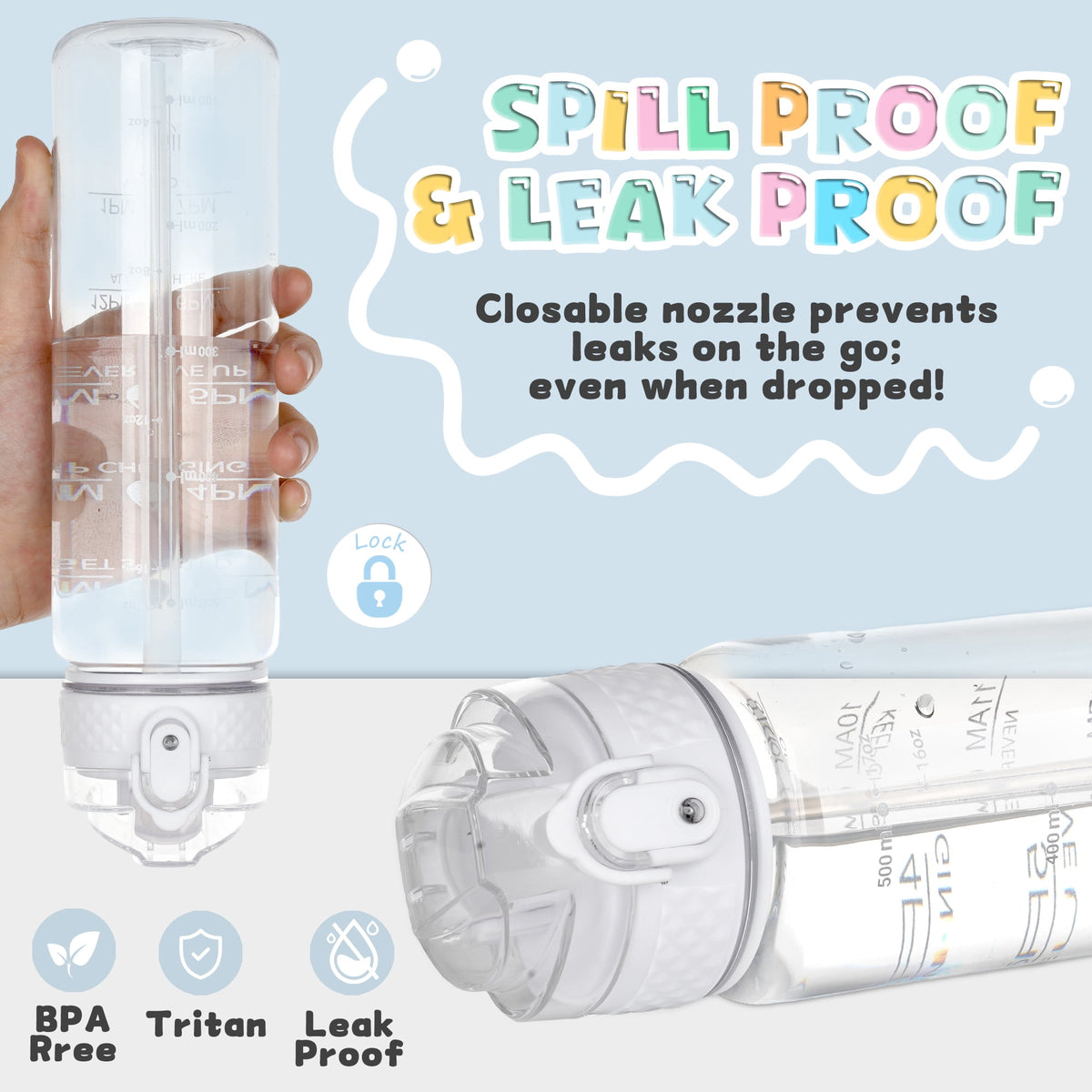 Oldley Transparent Tritan Kids Bottle – 17oz Straw Water Bottle with One-Hand Open Button, Lockable Leak-Proof Lid, Ideal for Daily Hydration