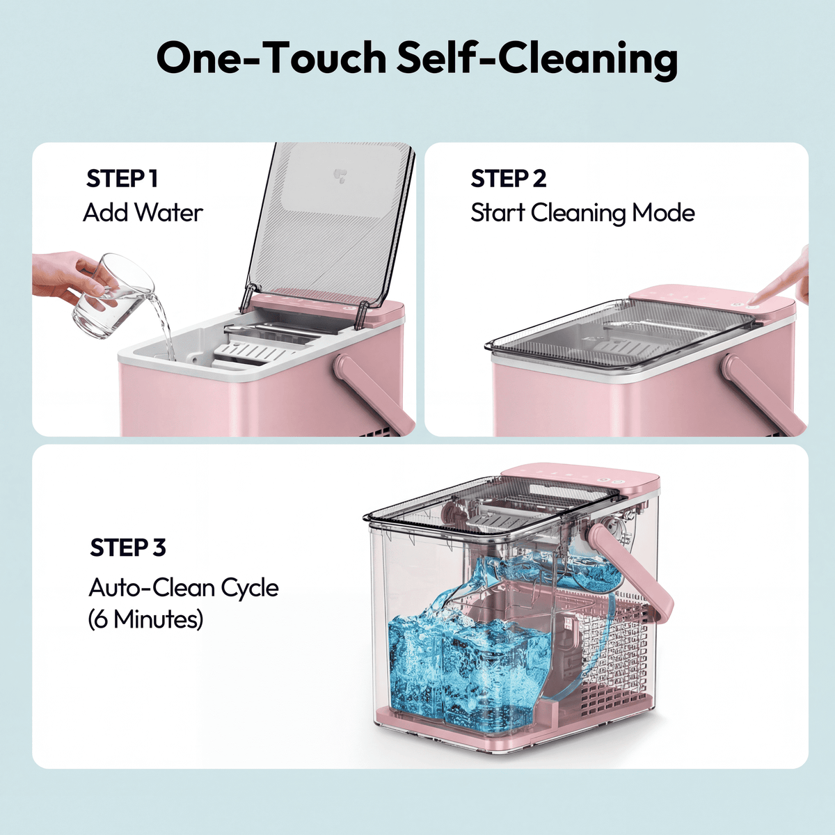EUHOMY Countertop Ice Maker with Handle, 26 lbs/Day Portable Ice Machine, 9 Bullet Cubes in 6 Minutes, 2 Ice Sizes, Self-Cleaning, 1.1L Water Tank, Black