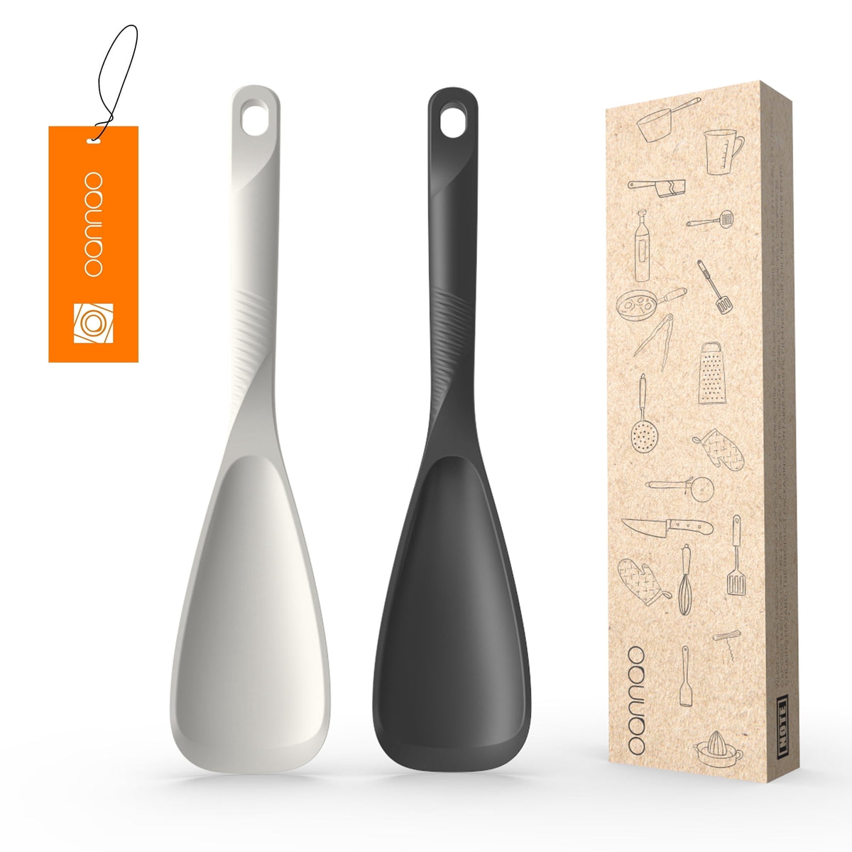 2 Pcs Heat Resistant Silicone Cooking Spoon Set - Food Grade Silicone Spatula Spoon for Mixing, Scoop, and Scrape, Dishwasher safe, Bpa Free (Black & Cream White)