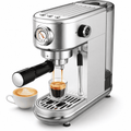 20 Bar Espresso Machine with Milk Frother, Steam Wand & Pressure Gauge, Amumu Compact Stainless Steel Coffee Maker for Cappuccino & Latte, Silver