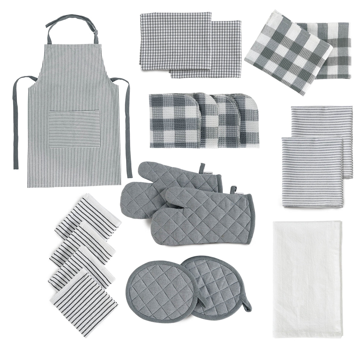 20 Piece Kitchen Towel Set - Cotton Dish Towels, Heat Resistant Kitchen Mittens and Pot Holder Set, Apron for Women with Pockets , Absorbent Dish Towels for Kitchen Drying - Olive