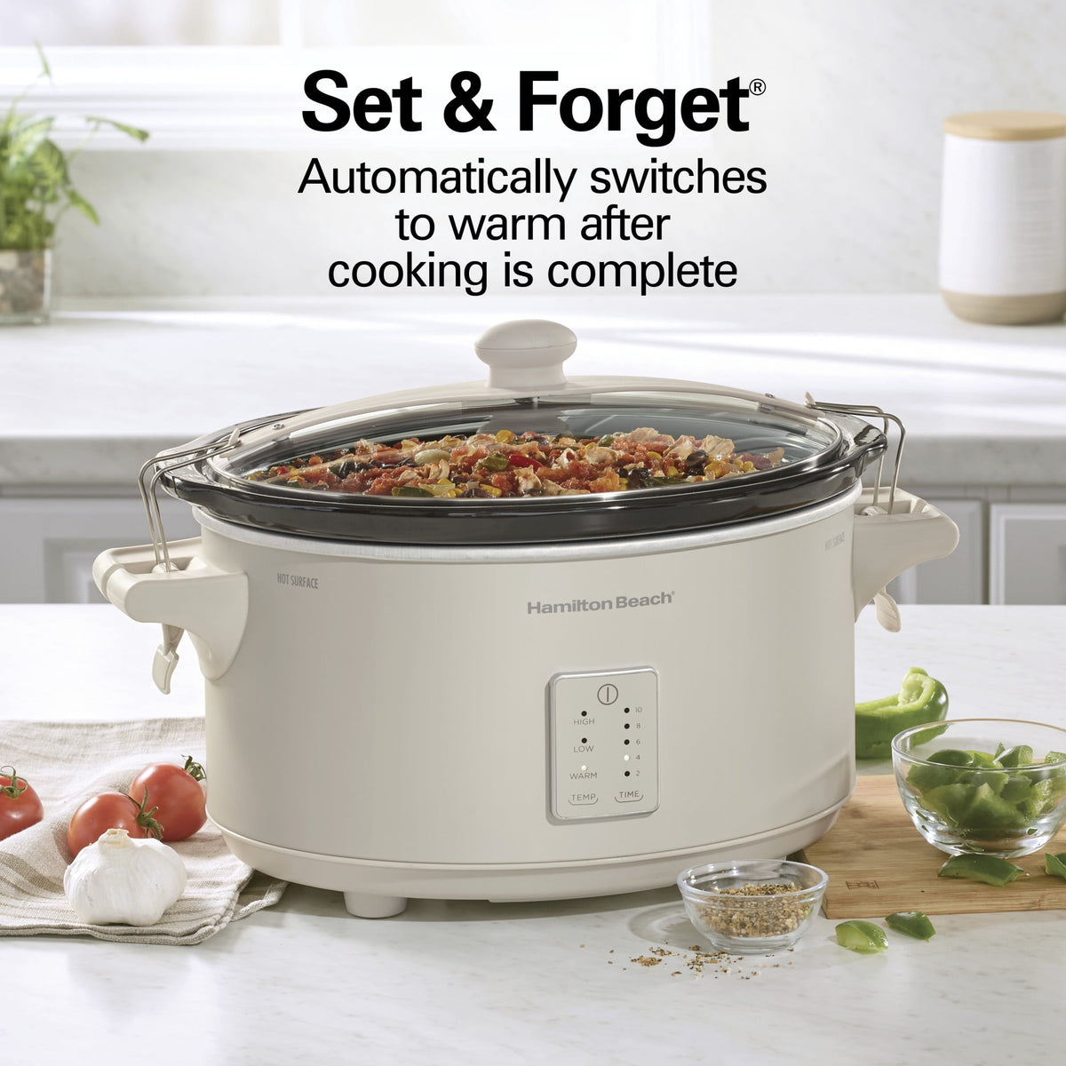 Hamilton Beach 7 Qt Programmable Slow Cooker, Stoneware Crock with Removable Pot, Stainless Steel