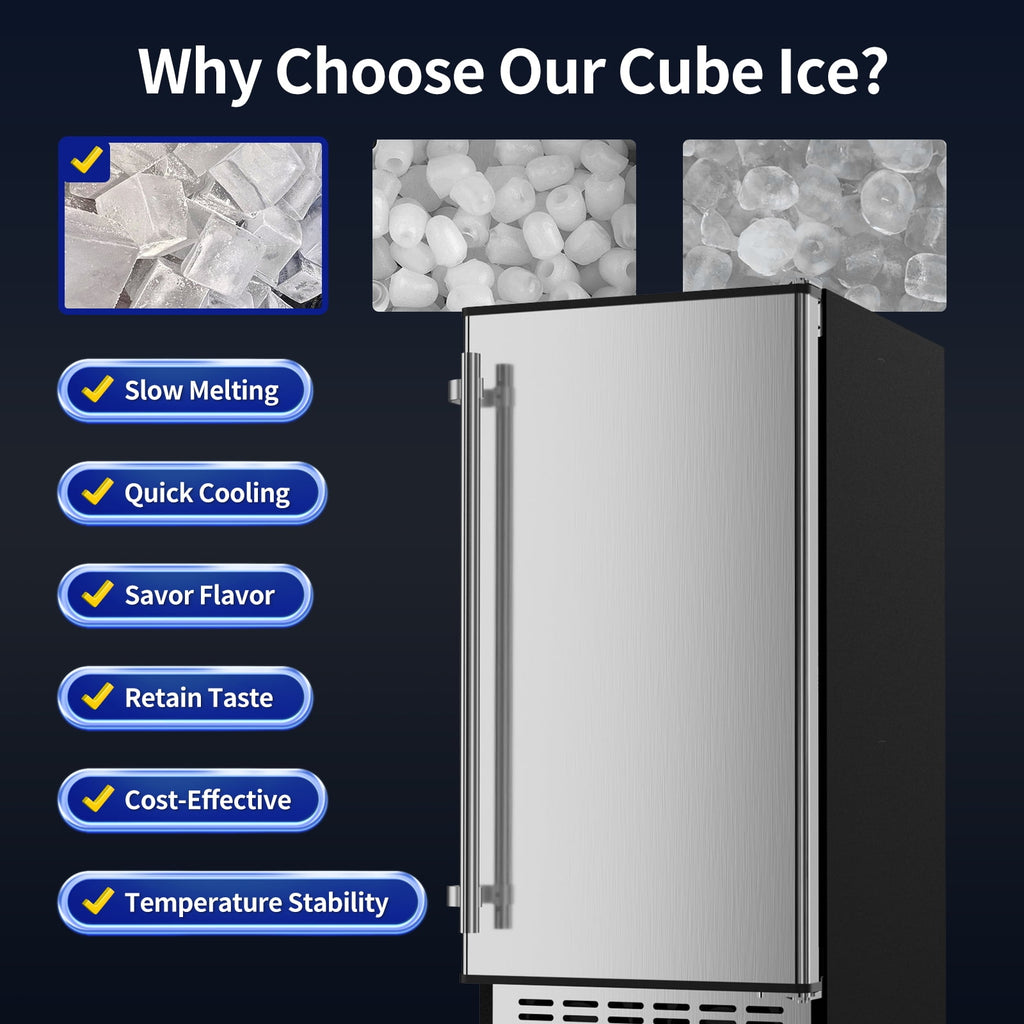 Coolake 15 inch 100lbs/Day Built-in Ice Maker, Stainless Steel Undercounter Ice Machine, Self-Cleaning, 30lbs Storage, 115v