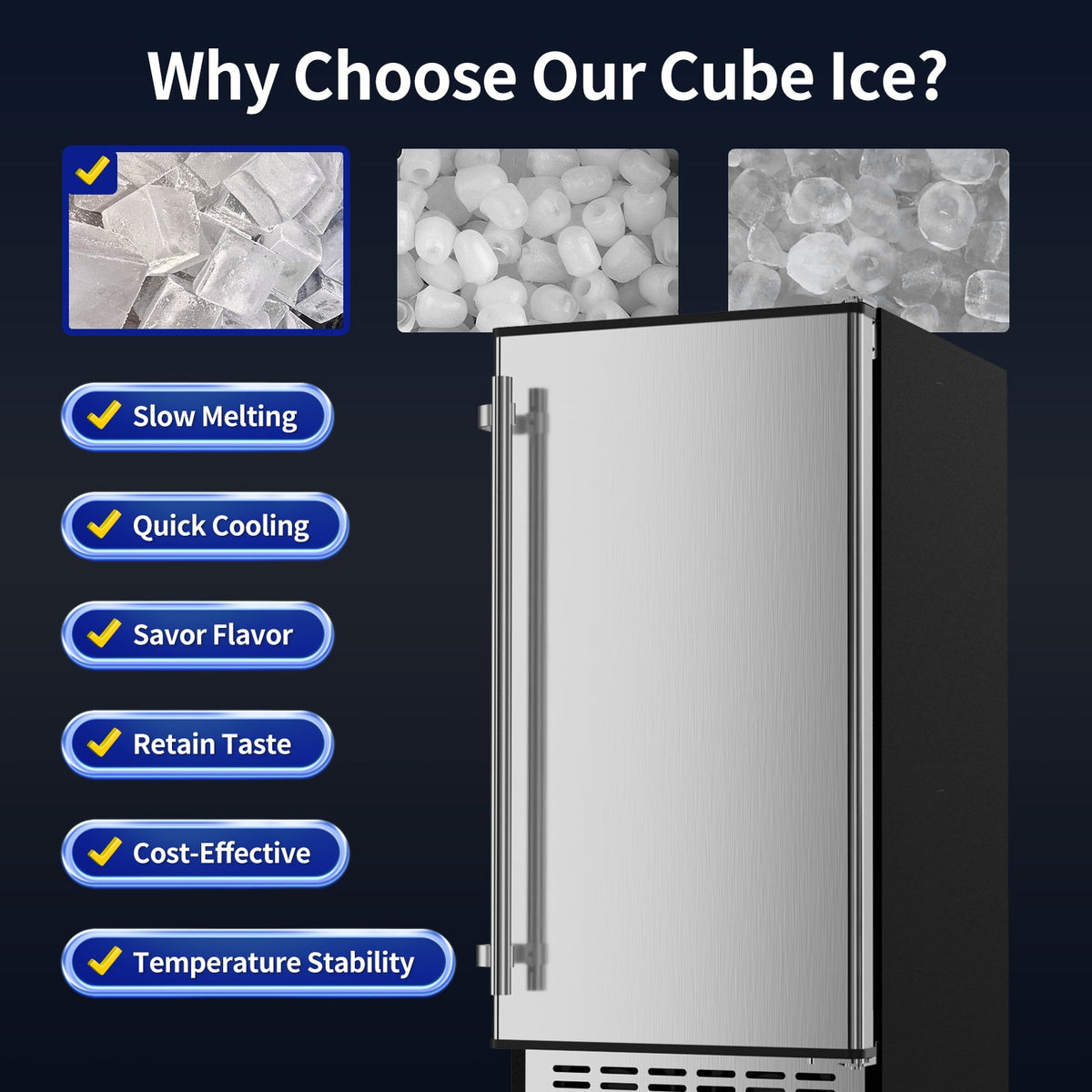 Coolake 15 inch 100lbs/Day Built-in Ice Maker, Stainless Steel Undercounter Ice Machine, Self-Cleaning, 30lbs Storage, 115v