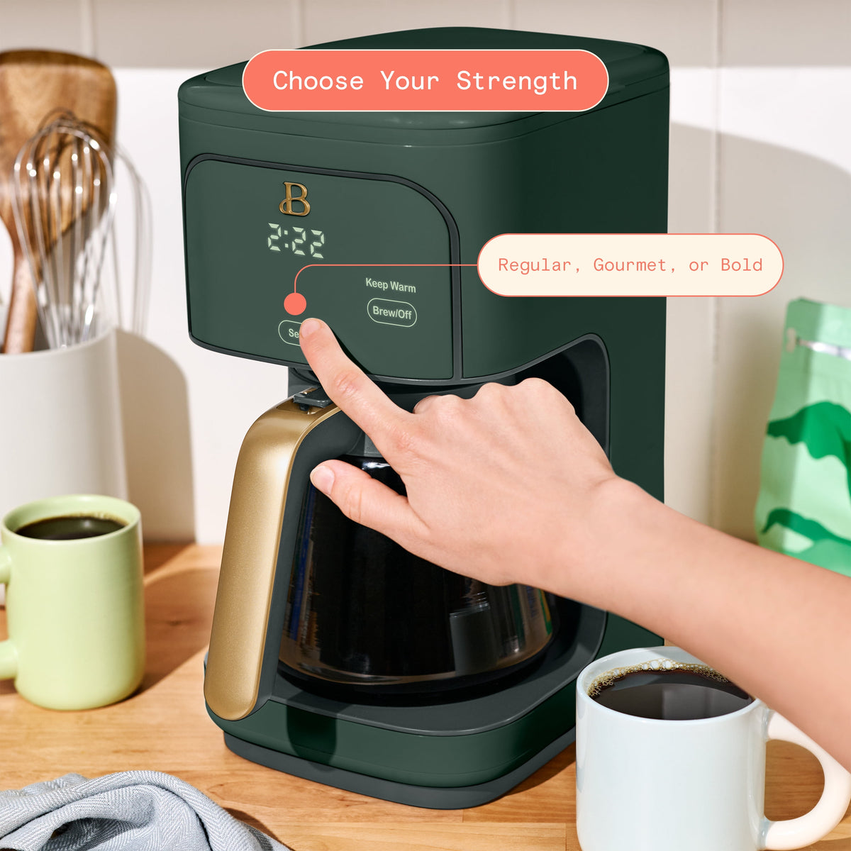 Beautiful by Drew Barrymore 12-Cup Programmable Coffee Maker, White Icing