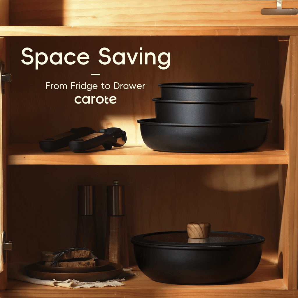 Carote 24-Piece Nonstick Cookware Set, Pots and Pans Set with Detachable Handle, Induction Compatible, Oven & Dishwasher Safe, Black