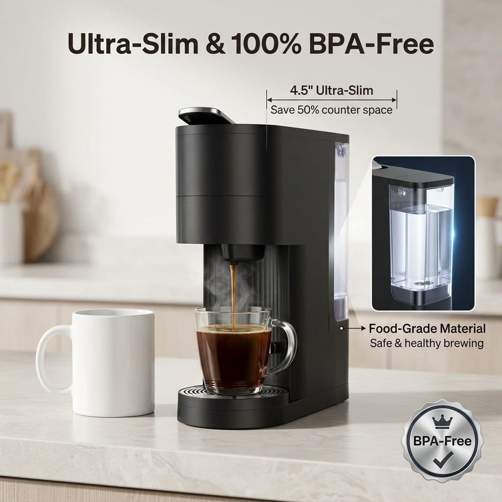 WUKHG 2 in 1 Single Serve Coffee Maker - Compatible with K cup Capsules and Grounds - 6 to 12 oz Cup Sizes, Removable 30 Oz Water Reservoir, 1000W, Black