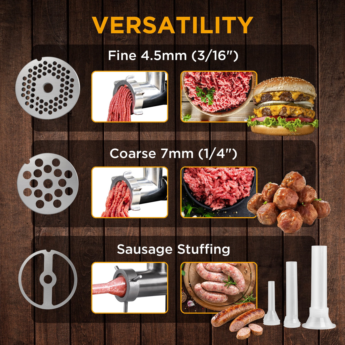 Valley Sportsman #8 Stainless Steel Meat Grinder, Powerful 575-Watt Motor Sausage Meat Grinder with Grinder Knife, Ideal for Regular Use, Sausage Making, Silver
