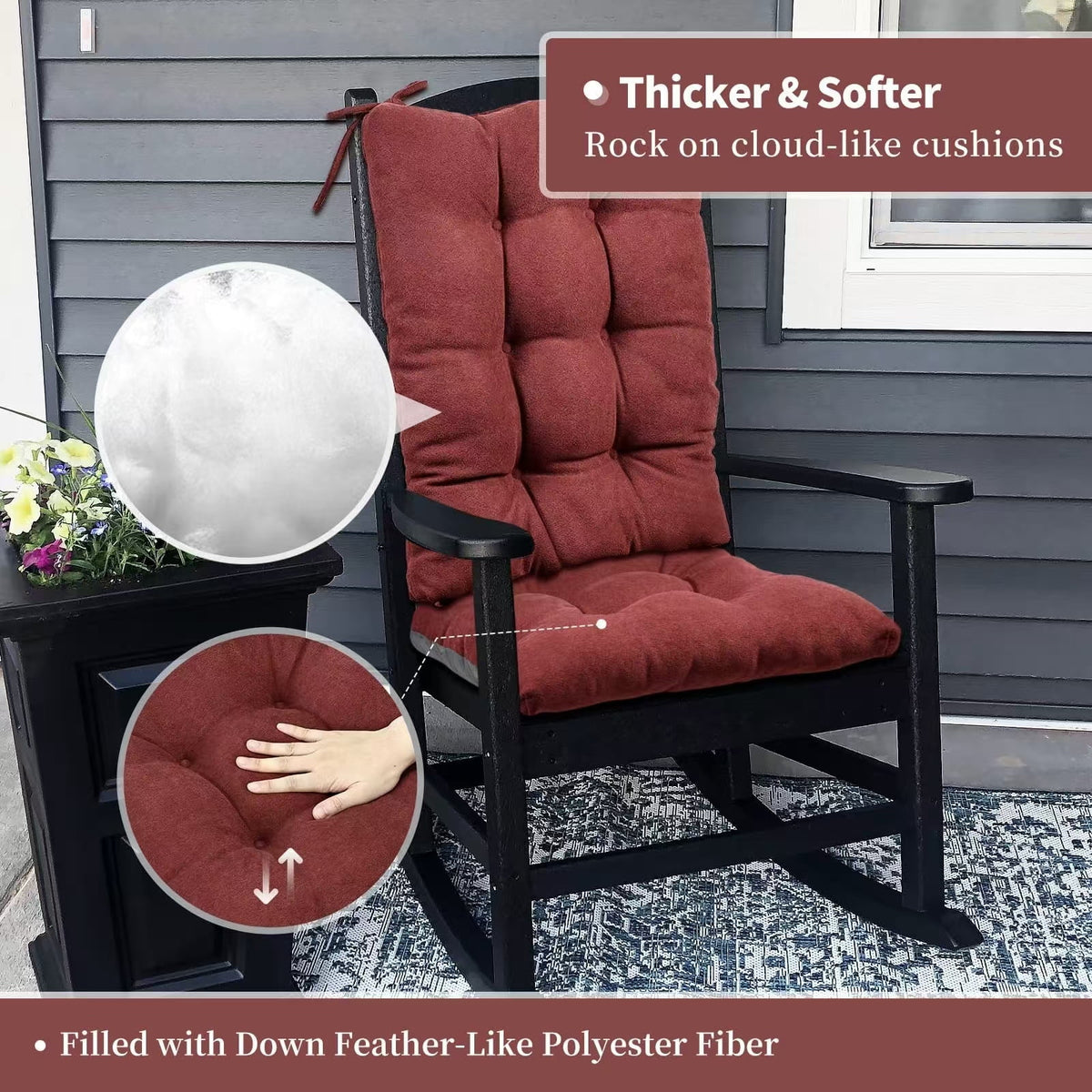 Shinnwa Rocking Chair Cushion 17 x 17/21 Inch Seat Cushions Set Non-Slip for Indoor Living Room, Brown