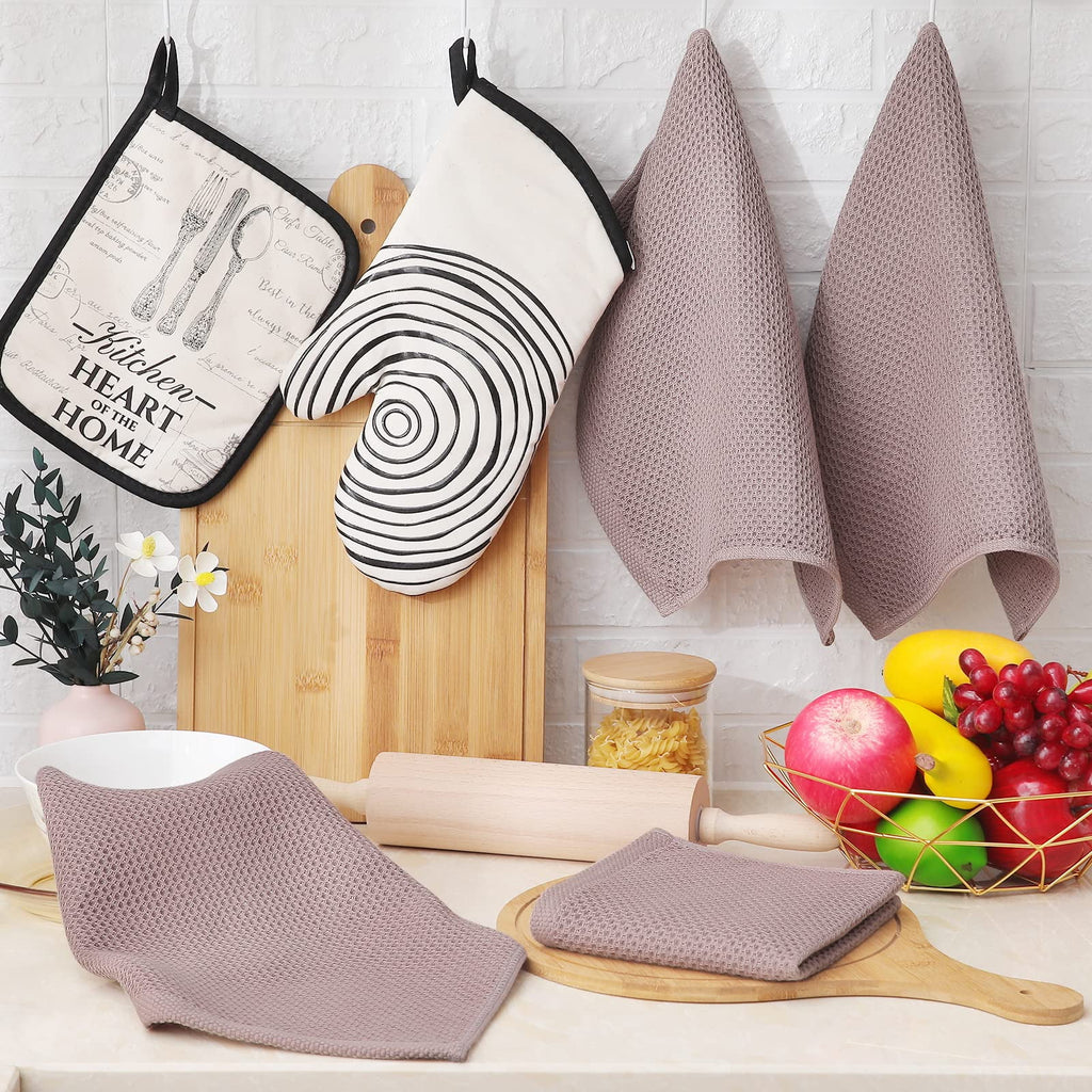 Smiry 100% Cotton Waffle Weave Kitchen Dish Towels, Ultra Soft Absorbent Quick Drying Cleaning Towel, 13x28 Inches, 4-Pack, Dark Grey