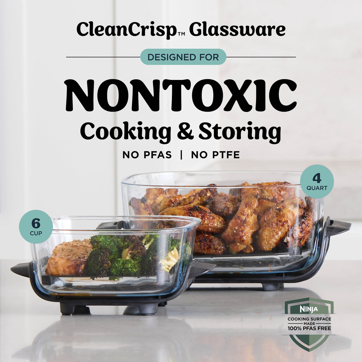 Ninja Crispi Glass Air Fryer 4-Qt, 4-in-1, Air Fry Bake Recrisp, Portable, Dishwasher Safe, FN101GY Cyberspace