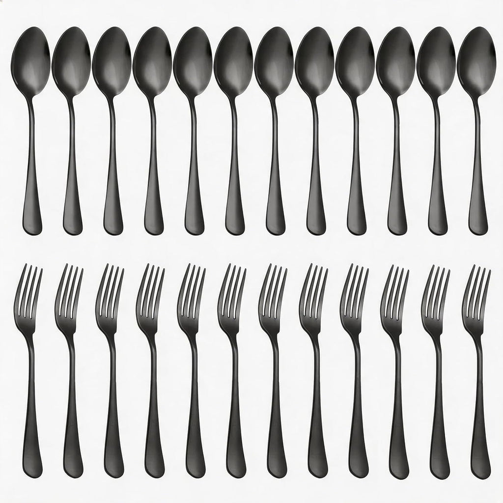 24-Pieces Spoon Fork Silverware Set, TAIMASI Food-Grade Tableware Set for 12, Stainless Steel , Mirror-Polished Dining Flatware Set for Home Restaurant