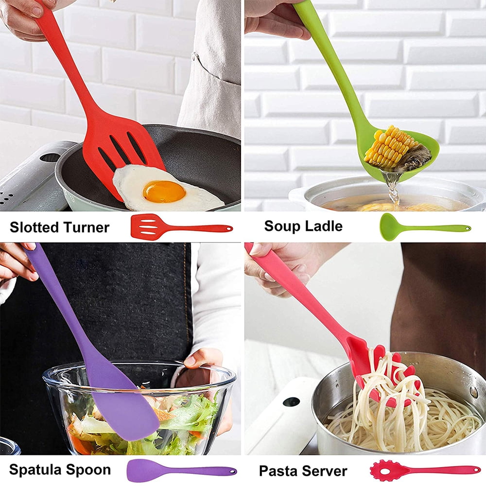 Walchoice 14 Pcs Cooking Utensils Set with Holder, Heat Resistant Silicone Kitchen Cookware Utensils Set, Kitchen Cooking Tools Includes Spatula Spoon Turner Whisk Tong, Dishwasher safe, Red