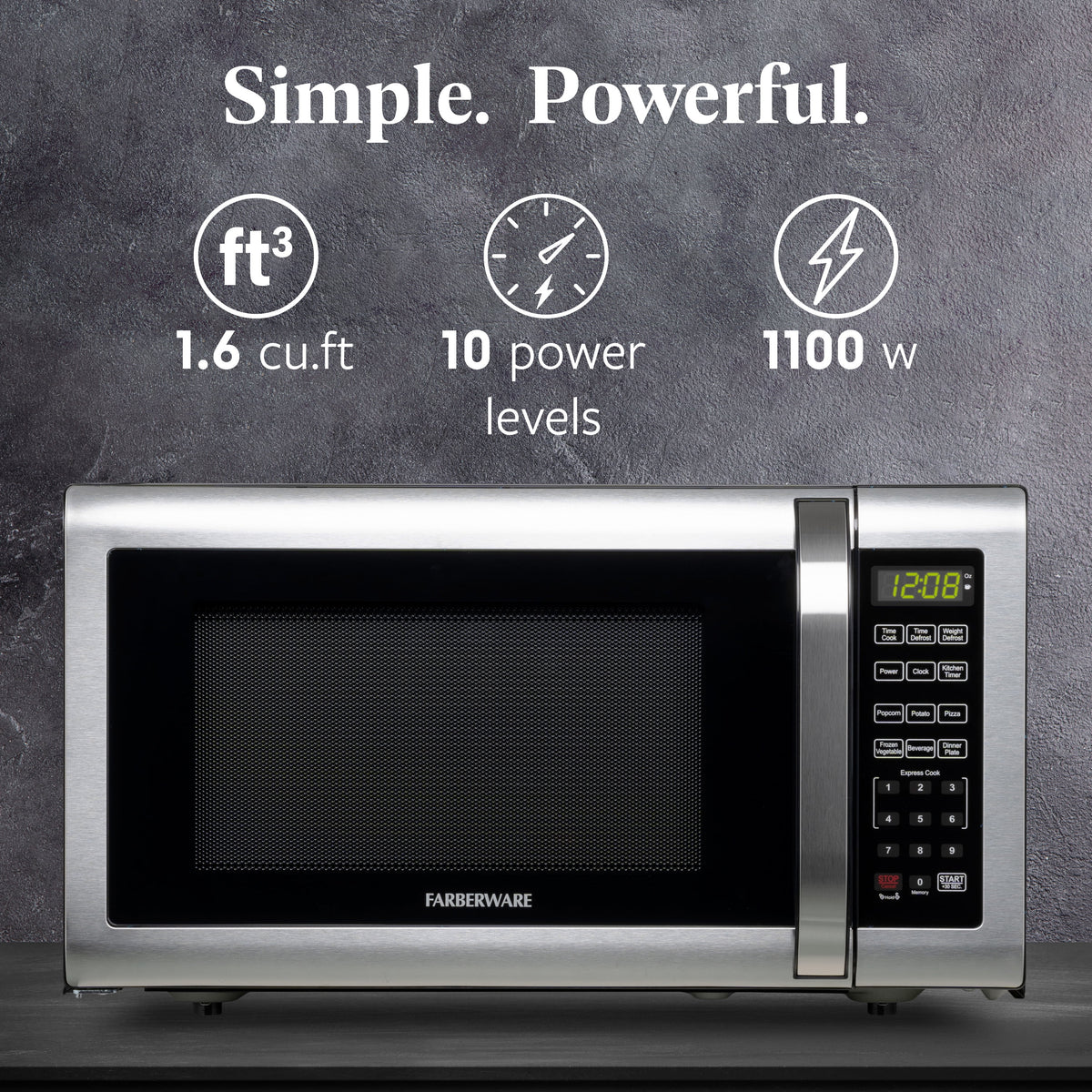 Farberware 1.1 cu ft Microwave Oven, 1000W Professional Countertop Microwave Oven, Stainless Steel
