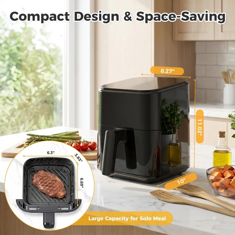 Simenmax Air Fryer, 6-Quart with Viewing Window, 12-in-1 Functions - Air Fry, Roast, Reheat, Dehydrate, Bake, Steam, and More, 400°F Max Temperature, Gray