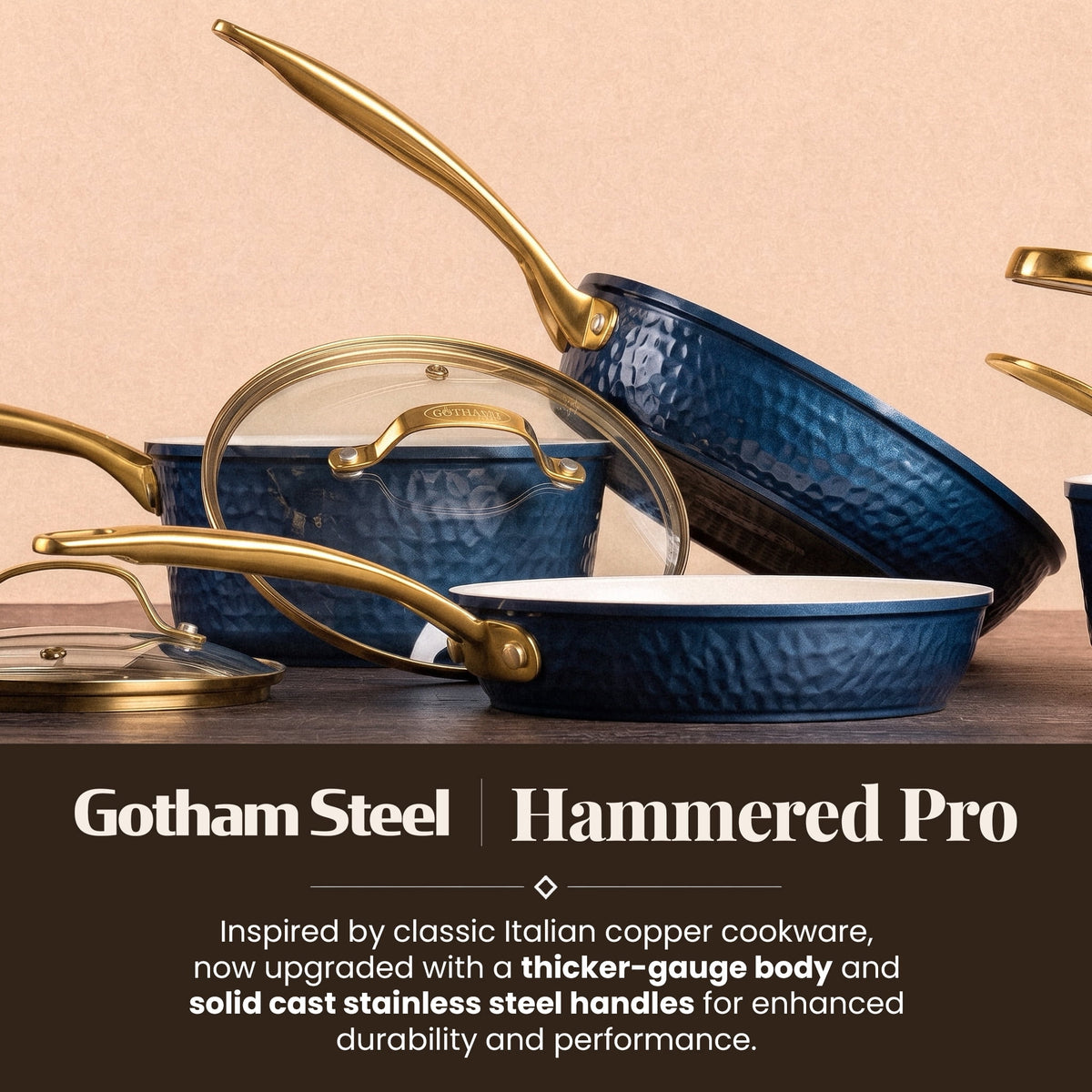 Gotham Steel Hammered 20 Pc Ceramic Cookware Set Nonstick, Induction Pots and Pans Set, Non Toxic Cookware Sets, Oven & Dishwasher Safe, Copper