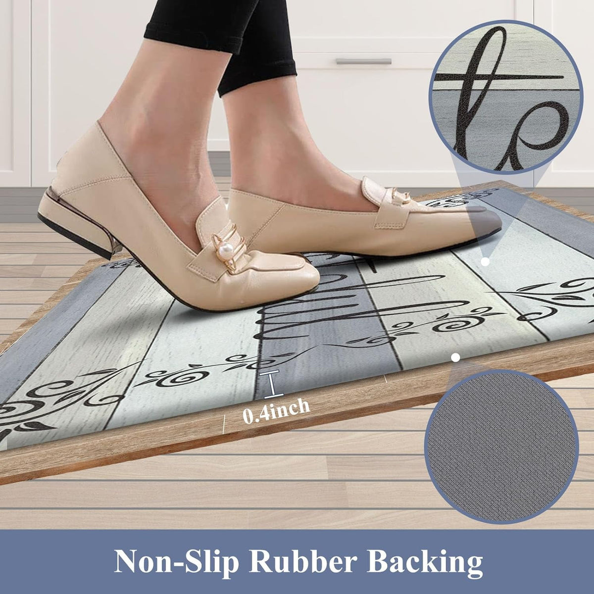 Findosom 2pcs Kitchen Rug Set, 18"x30"+18"x47" Non-slip Anti-Fatigue Kitchen Mats Farmhouse Waterproof Kitchen Runner,Ergonomic Comfort Cushioned Standing Mat for Floor,Home,Office,Sink,Laundry Blue
