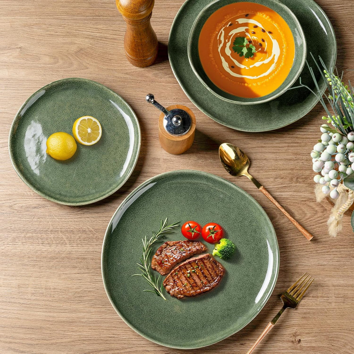 AmorArc Ceramic Plates Set of 6, 8.5 Inch Handmade Reactive Glaze Stoneware Plates set for Dessert, Salad, Appetizer, Dinner, Microwave & Dishwasher Safe, Scratch Resistant-Pearl White