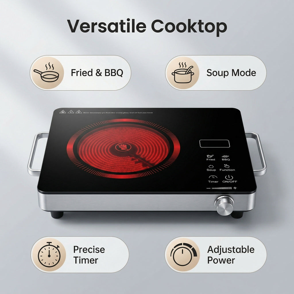 REDUSK Countertop Infrared Single Burner,2200W Single Burner Electric Cooktop, Hot Plate for Cooking, Electric Stove with Sensor Touch Control.