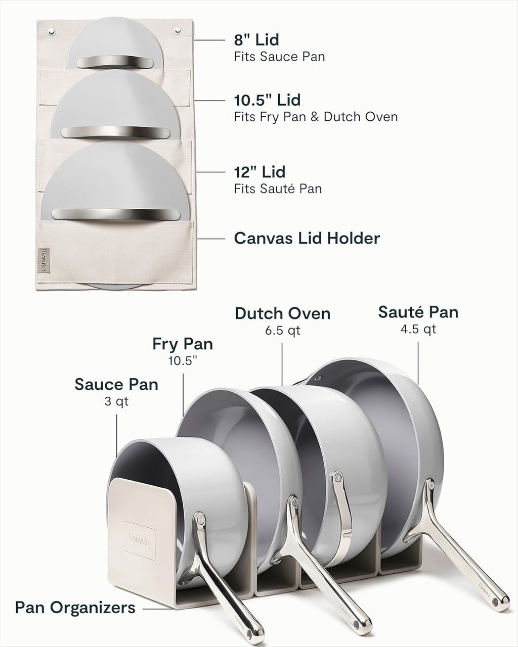 Caraway Ceramic Non-Stick Pots & Pans Cookware Set, 12- Piece, Cream