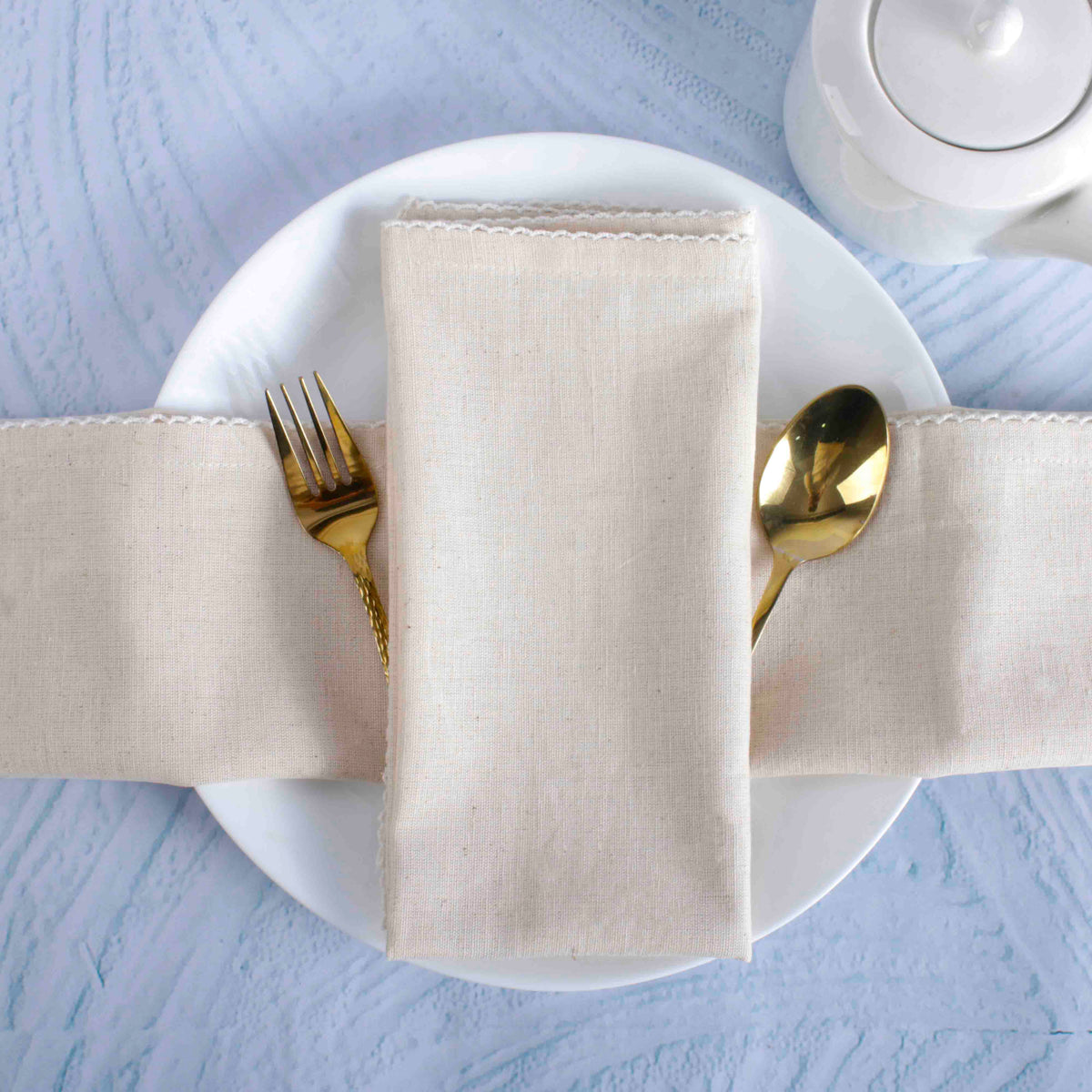 FINGERCRAFT Table Napkins, Cotton Cloth Napkin, Picot Edge, 20-inch, 12 Pack, Ivory
