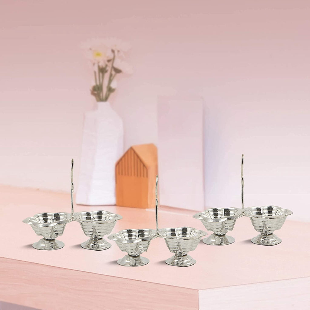 Shubhkart Pack of 3 Silver Plated Haldi Kumkum Holder Stand Set for Puja, Home, Office Décor, Diwali Gift, Festive Gift
