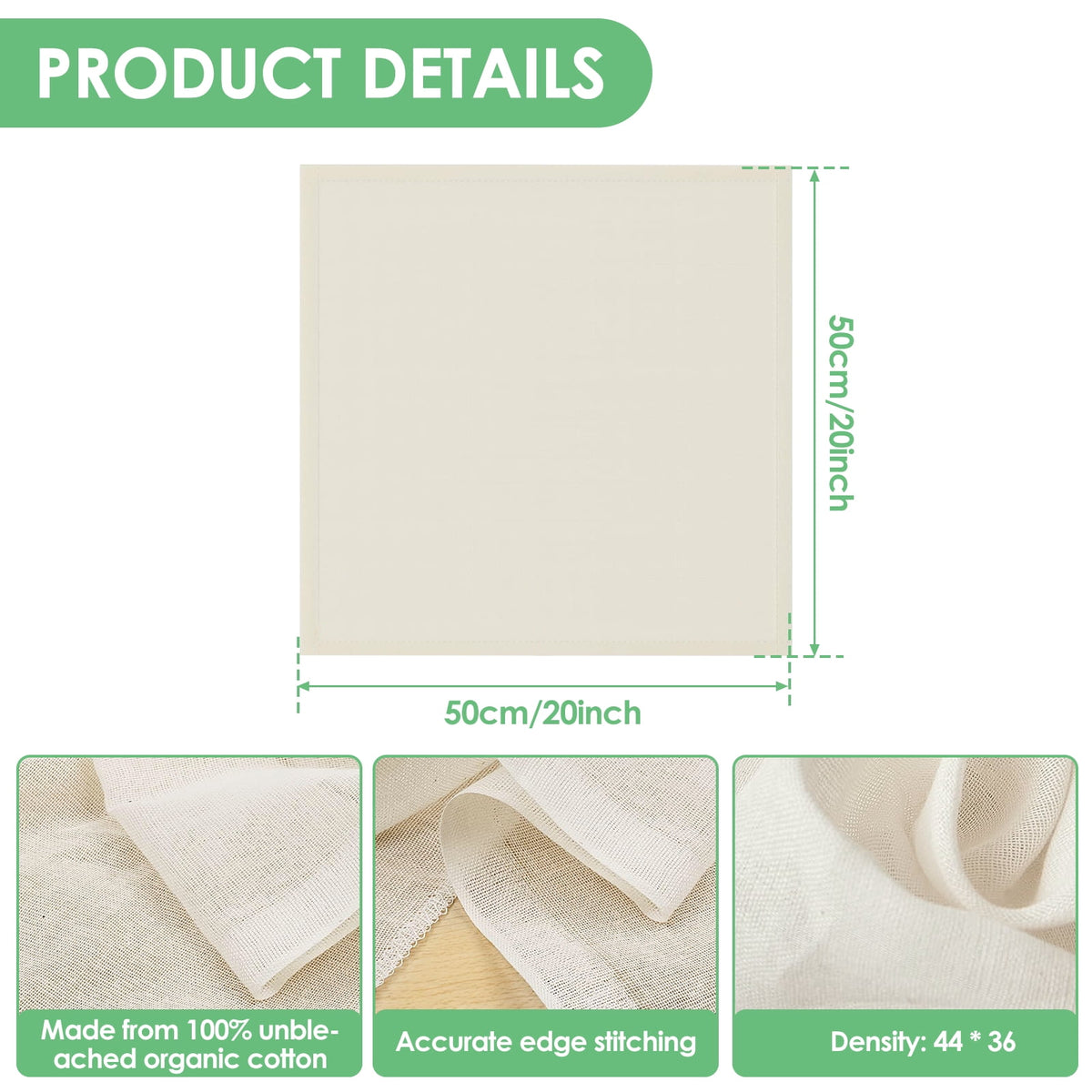 Jetcloudlive 24Pcs Cheese Cloths Natural Unbleached Cotton Cheesecloth 20 Inch Square Cheese Cloths Reusable Organic for Coffee Brewing Juicing Straining Cheese Making