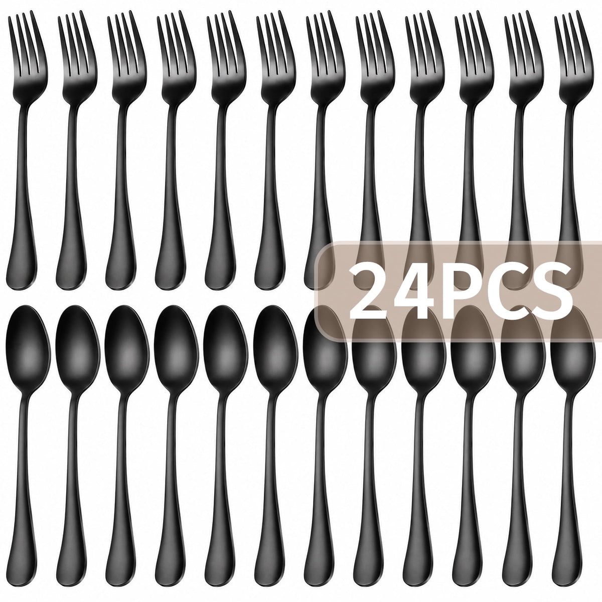 24-Pieces Spoon Fork Silverware Set, TAIMASI Food-Grade Tableware Set for 12, Stainless Steel , Mirror-Polished Dining Flatware Set for Home Restaurant