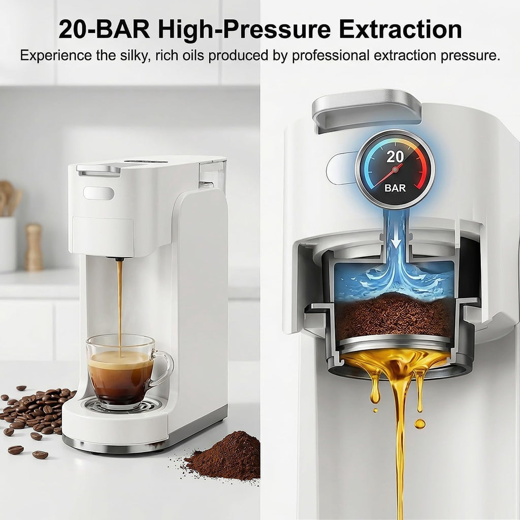 GVODE 4-in-1 Single Serve Coffee Maker, 3-Second Heat-Up, 20 Bar Hot and Iced Espresso Machine, Black