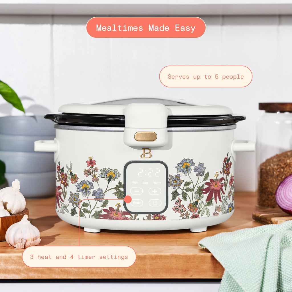 Beautiful 4 Qt Digital Slow Cooker with Hinged Locking Lid, Thyme Green by Drew Barrymore