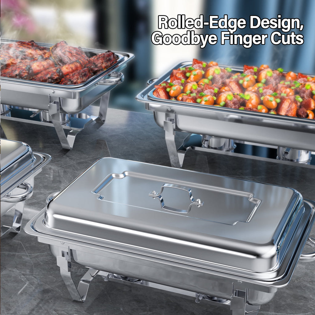 Jacgood 5 Pack Chafing Dish Buffet Set 8Qt. Foldable Rectangular Chafer Set, Stainless Steel Catering Warmer Set W/Full Size Water Pan, Food Pan, Fuel Holder for Cooked Food Insulation