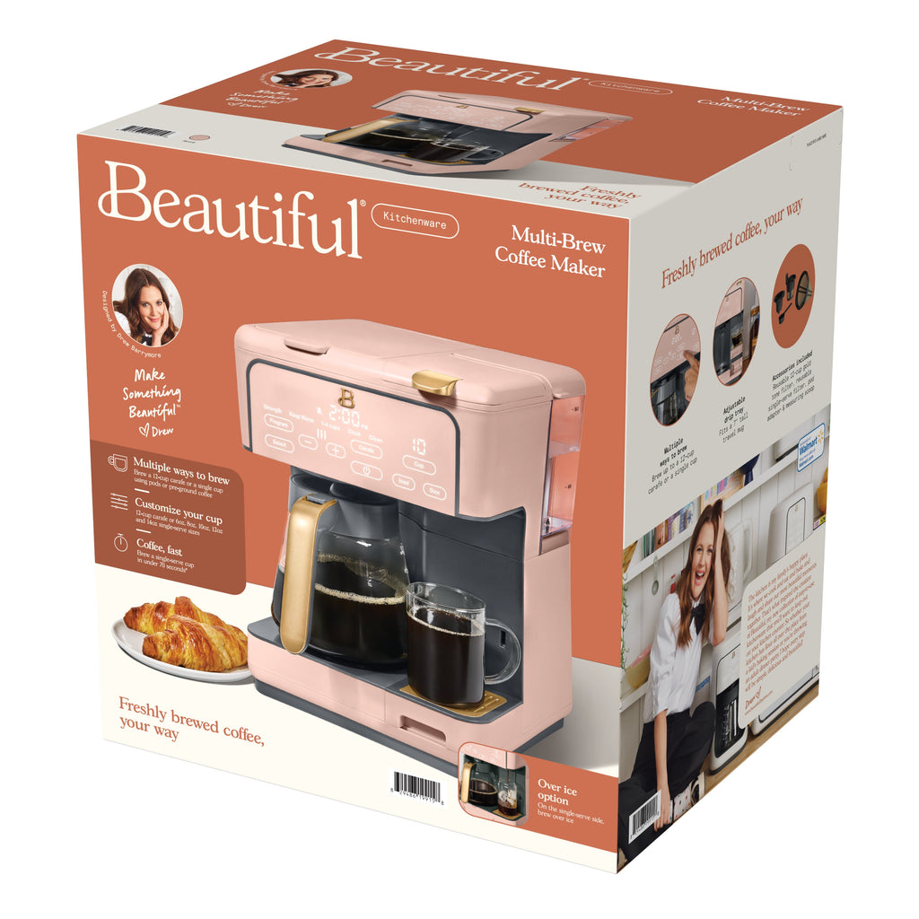 Beautiful by Drew Barrymore Multi-Brew 12-Cup Programmable Drip & Single-Serve Coffee Maker, White Icing