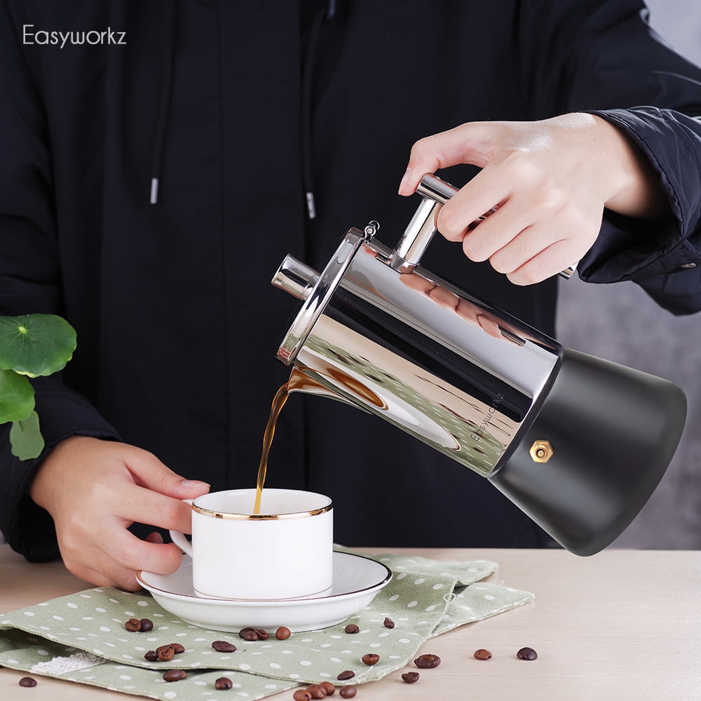 Easyworkz Diego 12 Cup Stovetop Espresso Maker Stainless Steel Italian Coffee Maker Black, 17.5 oz
