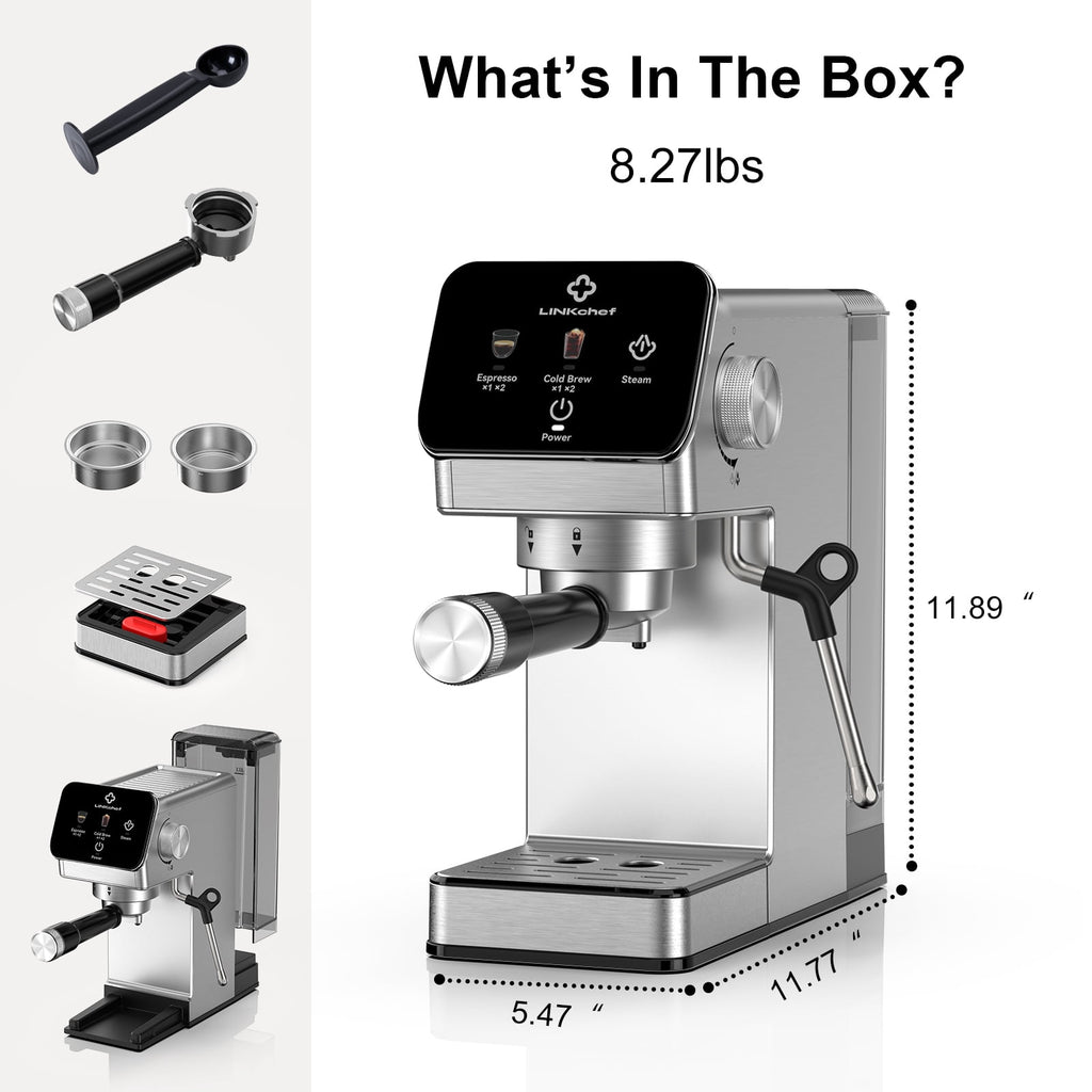 LINKChef 20 Bar Espresso Machine with Cold Brew , Professional Coffee Maker for Latte & Cappuccino, Stainless Steel