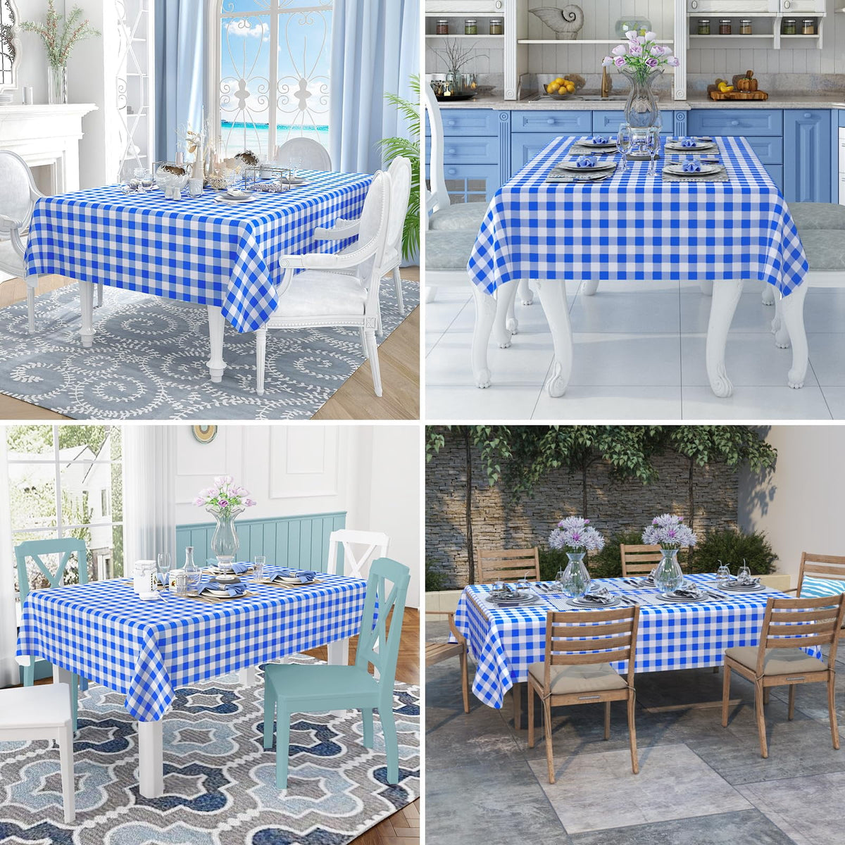 decorUhome Rectangle Tablecloth, Waterproof Vinyl Flannel Backed Table Cloth, Buffalo Wipeable Plastic Table Cover for Kitchen and Outdoor, Black and White, 60" x 84"