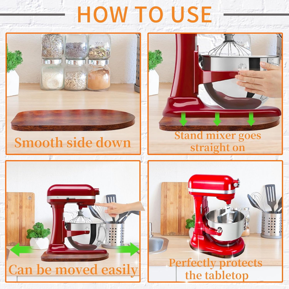 PQPO Wooden Sliding Mat for Kitchen Attachments, Tabletop Sliders, and Blender
