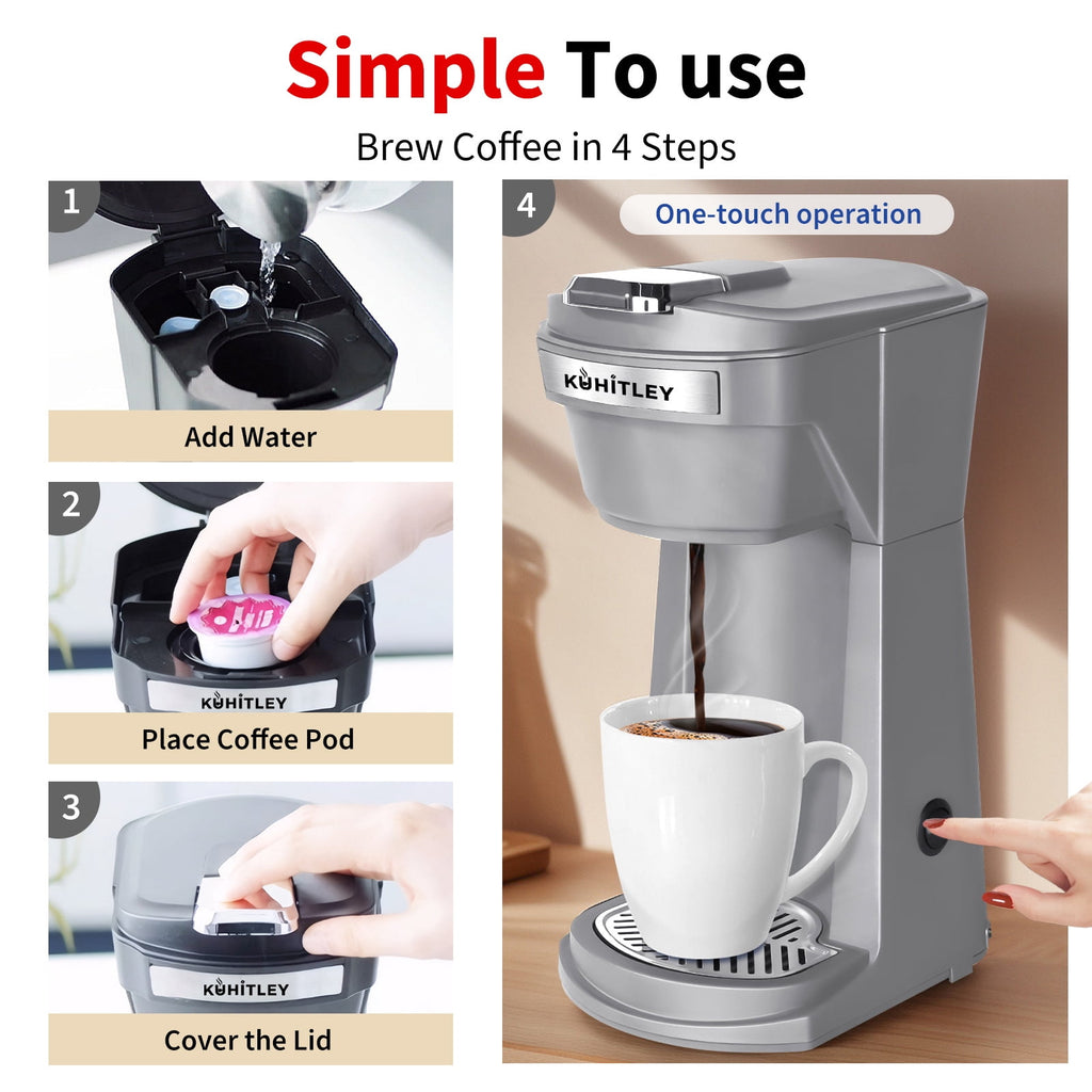 2 in 1 Single Serve Coffee Maker for K Cup Pods & Ground Coffee, Mini K Cup Coffee Machine with 6 to 14 oz Brew Sizes, Single Cup Coffee Brewer with One-Press Fast Brewing, Reusable Filters,Black
