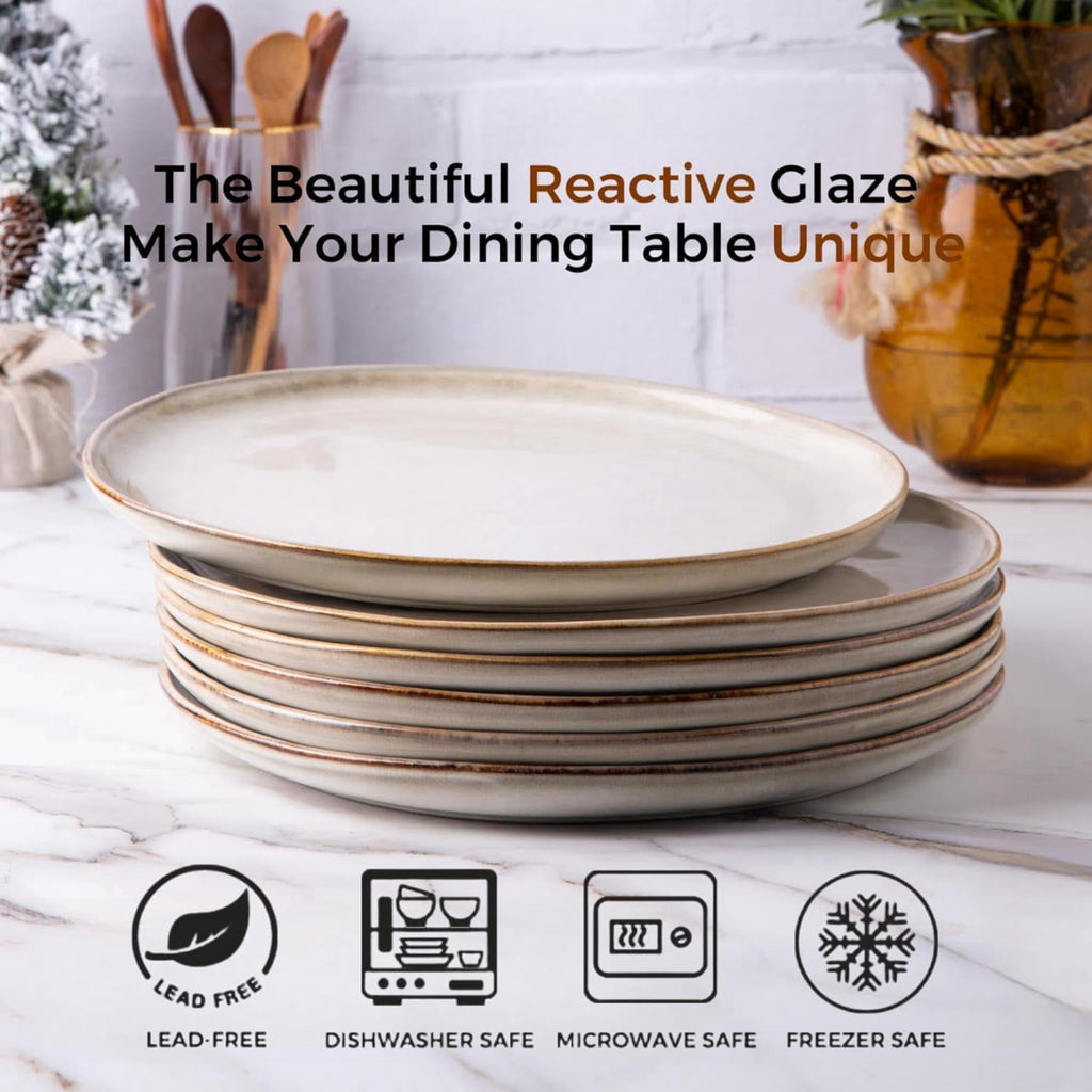 AmorArc Ceramic Plates Set of 6, 8.5 Inch Handmade Reactive Glaze Stoneware Plates set for Dessert, Salad, Appetizer, Dinner, Microwave & Dishwasher Safe, Scratch Resistant-Gade Green